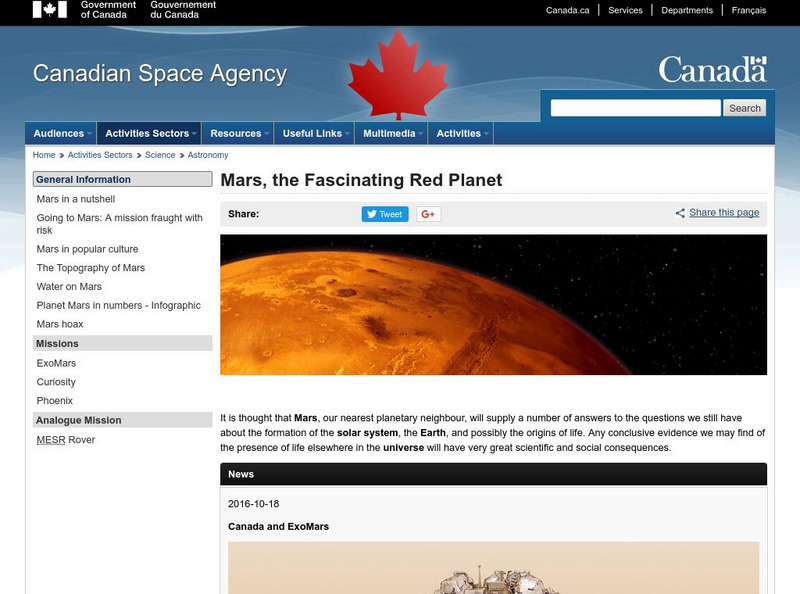 Canadian Space Agency: Mission to Mars Website Canadian Space Agency: Mission to Mars Website