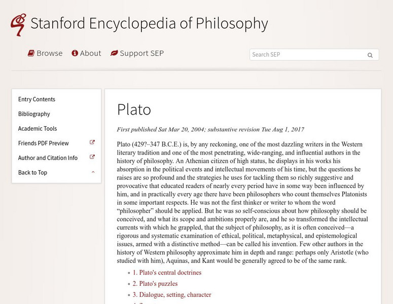 Stanford Encyclopedia of Philosophy: Plato Handout