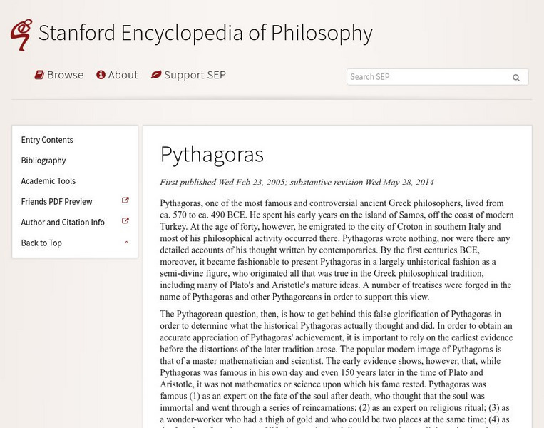 Stanford Encyclopedia of Philosophy: Pythagoras Handout Stanford Encyclopedia of Philosophy: Pythagoras Handout