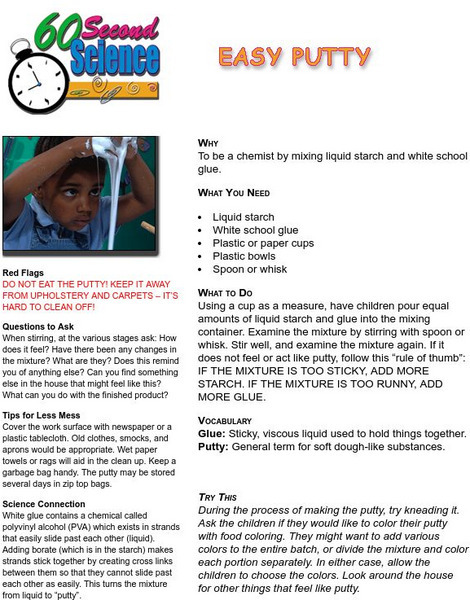 60 Second Science: Easy Putty Activity 60 Second Science: Easy Putty Activity
