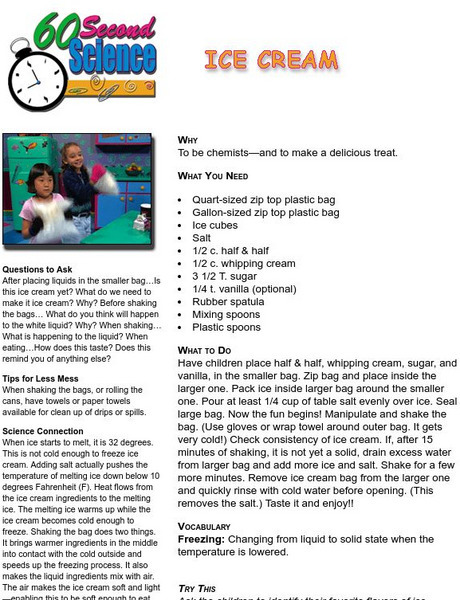 60 Second Science: Making Ice Cream Activity 60 Second Science: Making Ice Cream Activity