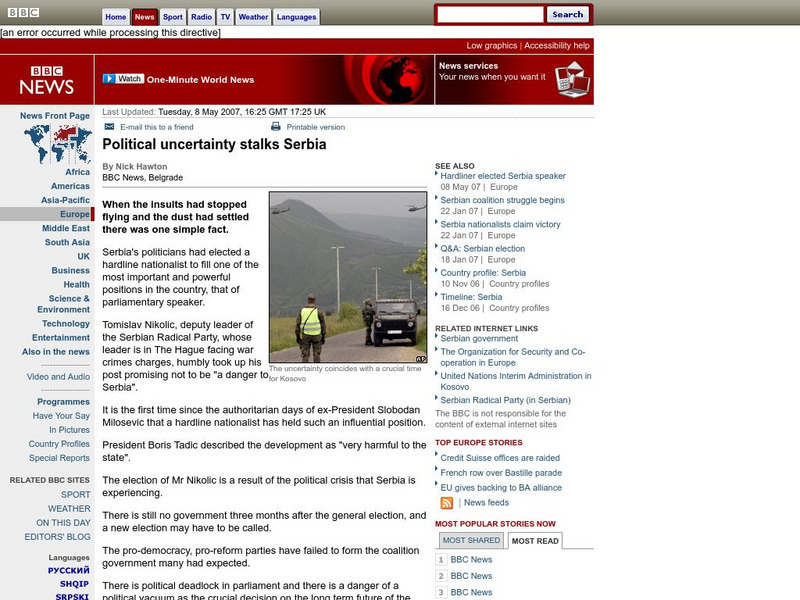 Bbc: Political Uncertainty Stalks Serbia Article Bbc: Political Uncertainty Stalks Serbia Article