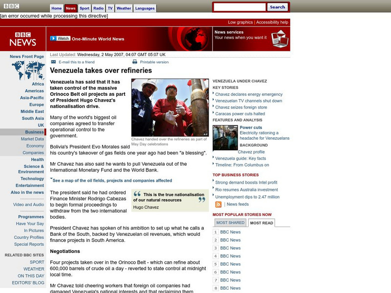 Bbc: Venezuela Takes Over Refineries Article Bbc: Venezuela Takes Over Refineries Article
