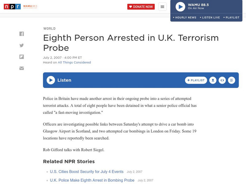 Npr: Eighth Person Arrested in u.k. Bombing Plot Audio Npr: Eighth Person Arrested in u.k. Bombing Plot Audio