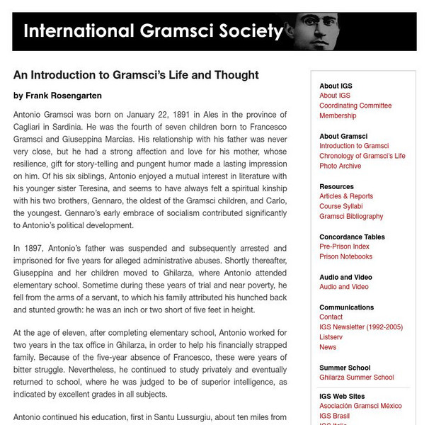 International Gramsci Society: An Introduction to the Life of Gramsci Handout