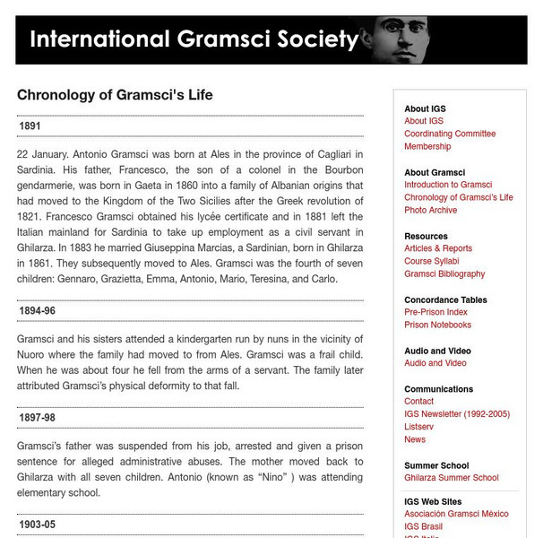 International Gramsci Society: Timeline of Life of Gramsci Handout