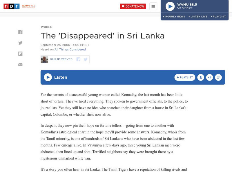 Npr: The 'Disappeared' in Sri Lanka Audio Npr: The 'Disappeared' in Sri Lanka Audio