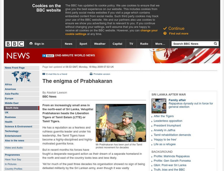 Bbc: The Enigma of Prabhakaran Article Bbc: The Enigma of Prabhakaran Article