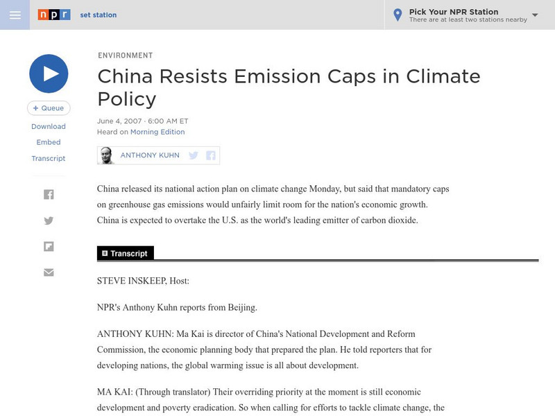 Npr: China Resists Emission Caps in Climate Policy Audio Npr: China Resists Emission Caps in Climate Policy Audio