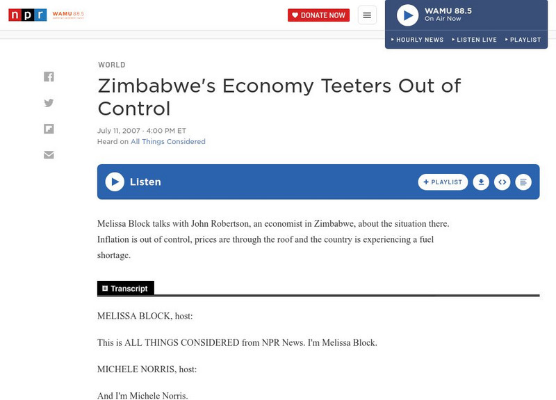 Npr: Zimbabwe's Economy Teeters Out of Control Audio Npr: Zimbabwe's Economy Teeters Out of Control Audio