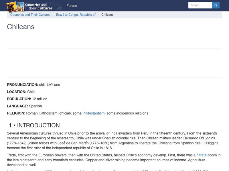Countries and Their Cultures: Chileans Handout Countries and Their Cultures: Chileans Handout