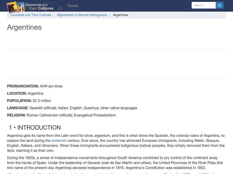 Countries and Their Cultures: Argentines Handout Countries and Their Cultures: Argentines Handout