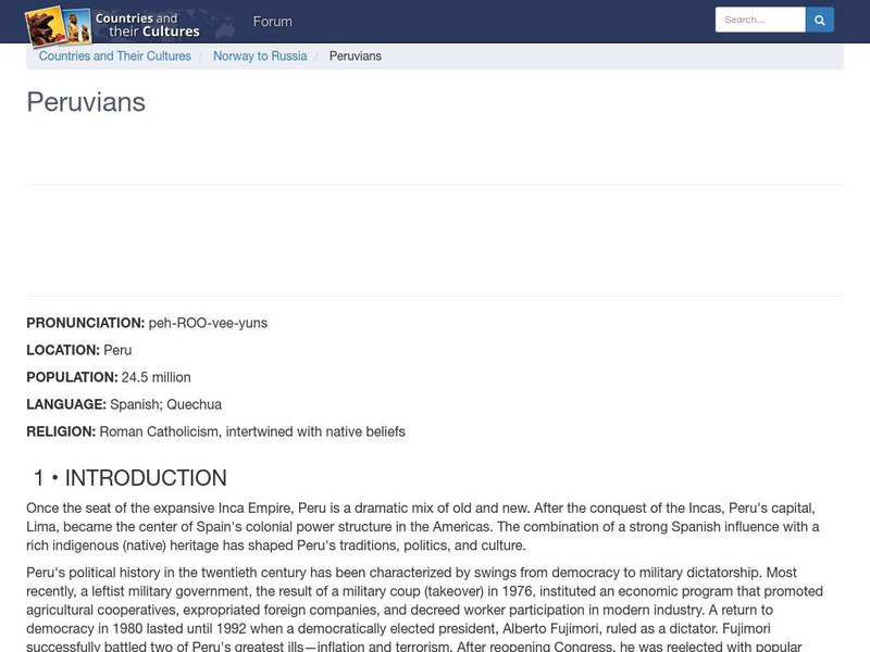 Countries and Their Cultures: Peruvians Handout Countries and Their Cultures: Peruvians Handout