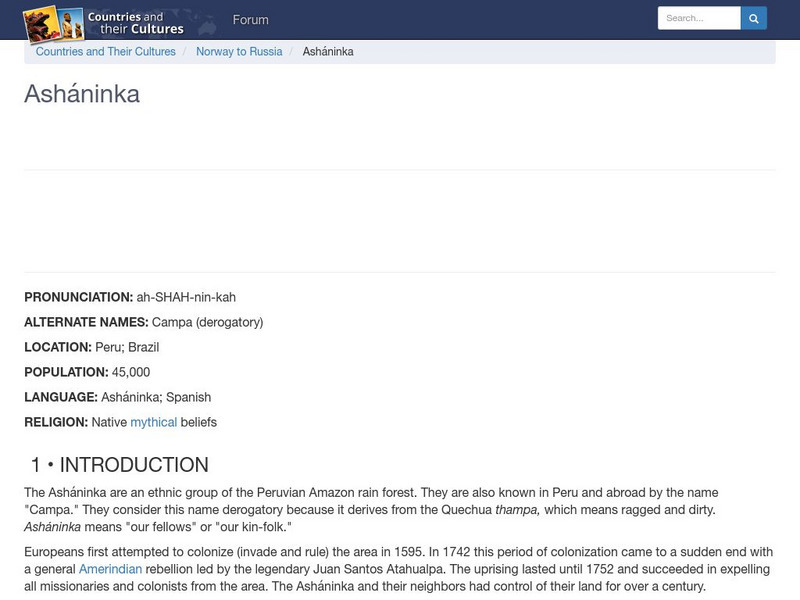 Countries and Their Cultures: Ashaninka Handout Countries and Their Cultures: Ashaninka Handout