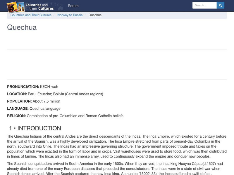 Countries and Their Cultures: Quechua Handout Countries and Their Cultures: Quechua Handout