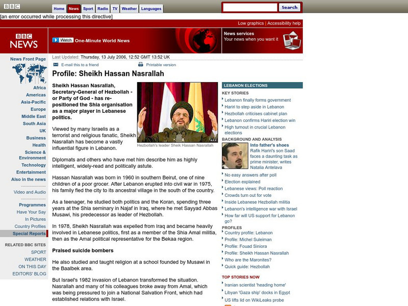 Bbc: Profile: Sheikh Hassan Nasrallah Article Bbc: Profile: Sheikh Hassan Nasrallah Article