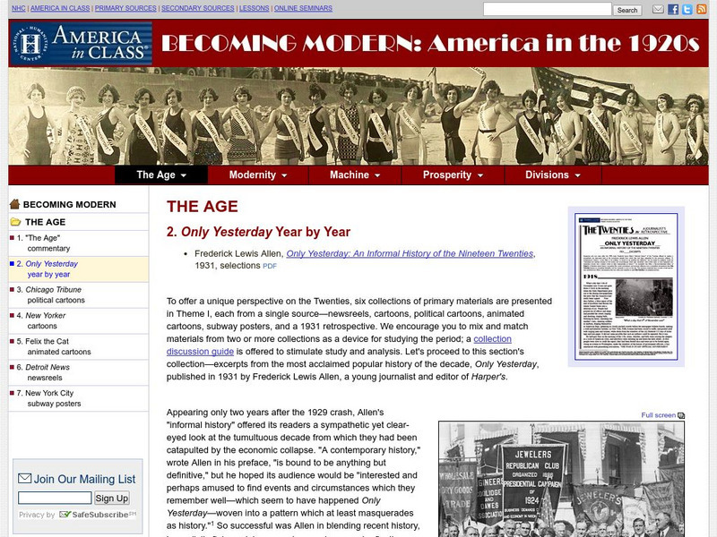 National Humanities Center: America in Class: America in the 1920s: Only Yesterday Year by Year Primary National Humanities Center: America in Class: America in the 1920s: Only Yesterday Year by Year Primary