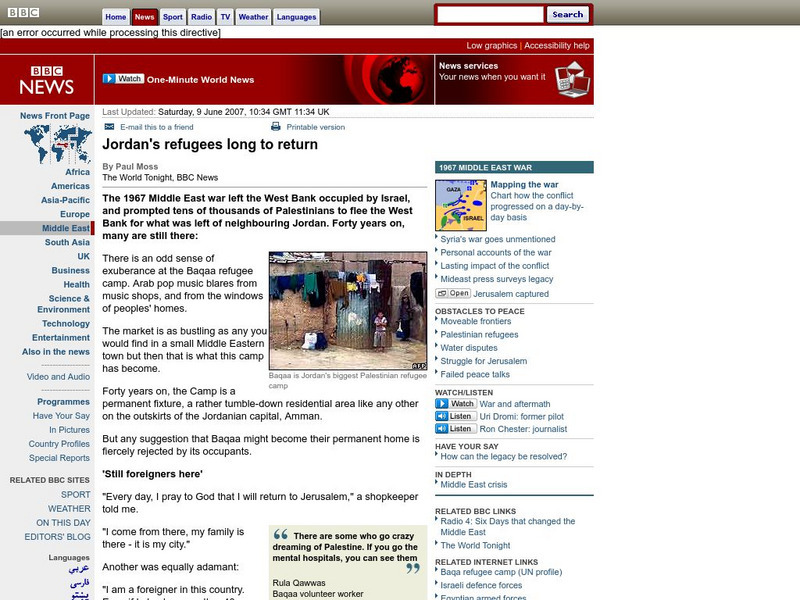 Bbc: Jordan's Refugees Long for Return Article