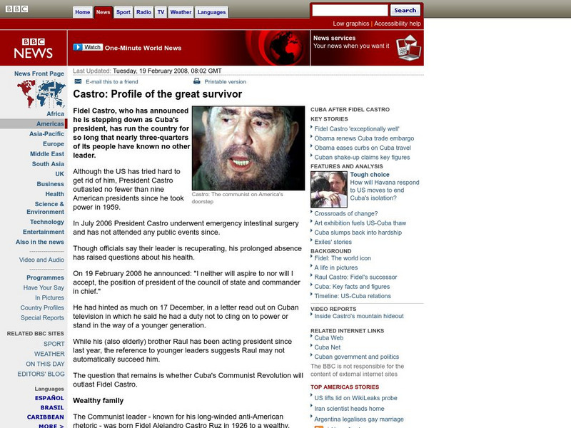 Bbc: Castro: The Great Survivor Handout Bbc: Castro: The Great Survivor Handout