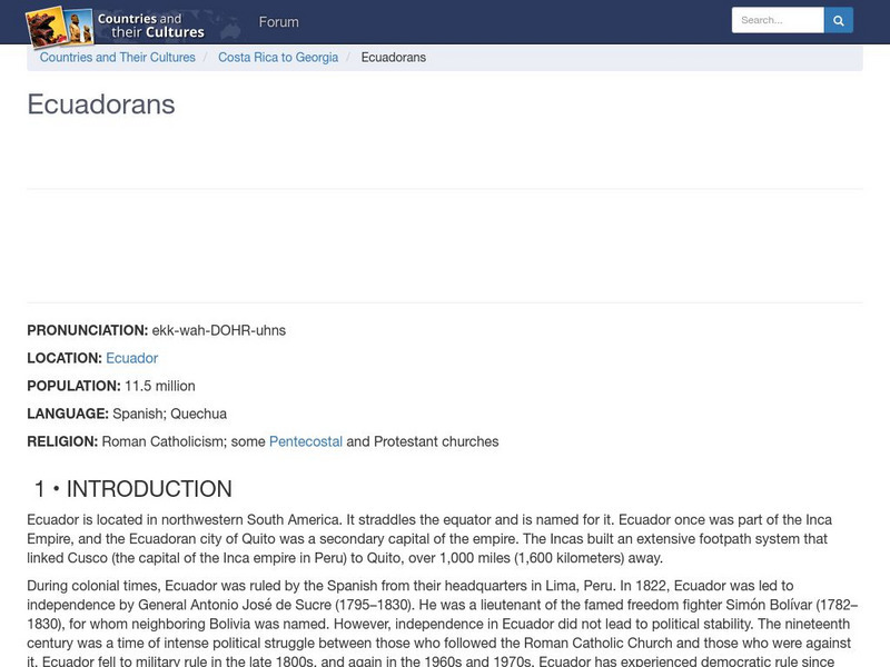 Countries and Their Cultures: Ecuadorans Handout Countries and Their Cultures: Ecuadorans Handout