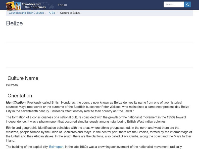 Countries and Their Cultures: Belize Handout