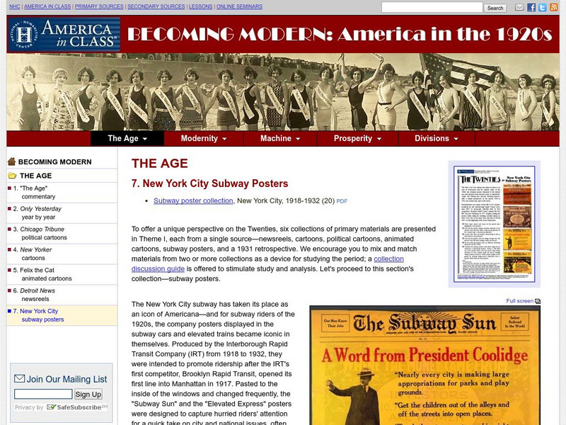National Humanities Center: America in Class: America in the 1920s: New York City Subway Posters Primary National Humanities Center: America in Class: America in the 1920s: New York City Subway Posters Primary