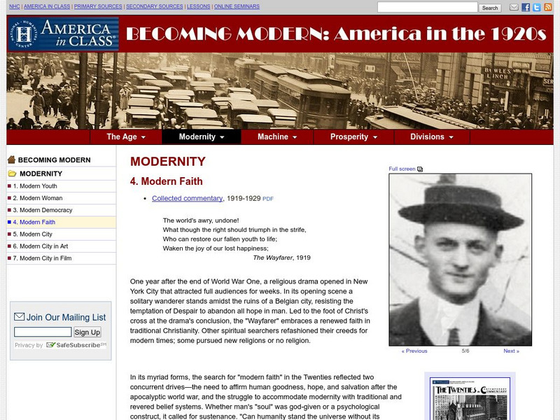 National Humanities Center: America in Class: America in the 1920s: Modern Faith Primary National Humanities Center: America in Class: America in the 1920s: Modern Faith Primary