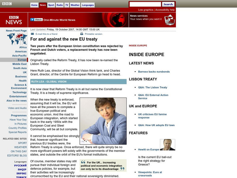 Bbc: For and Against the New Eu Treaty Article Bbc: For and Against the New Eu Treaty Article