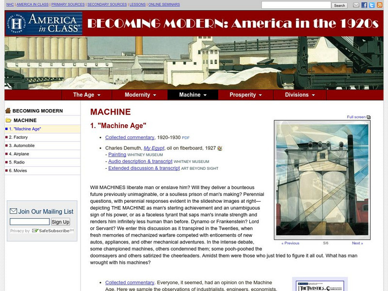 National Humanities Center: America in Class: America in the 1920s: "Machine Age" Primary National Humanities Center: America in Class: America in the 1920s: "Machine Age" Primary