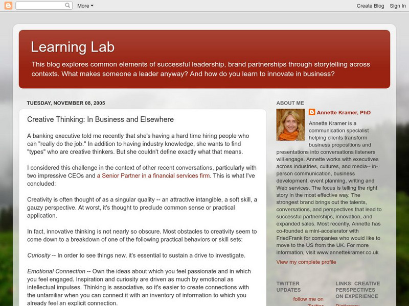Creative Thinking: In Business and Elsewhere Article Creative Thinking: In Business and Elsewhere Article