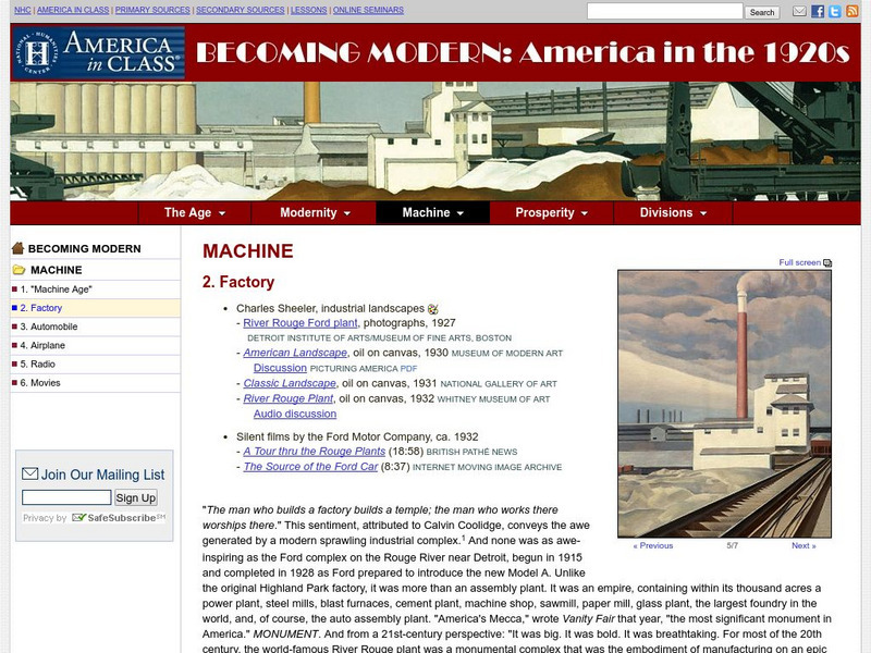 National Humanities Center: America in Class: America in the 1920s: Machine: Factory Primary National Humanities Center: America in Class: America in the 1920s: Machine: Factory Primary
