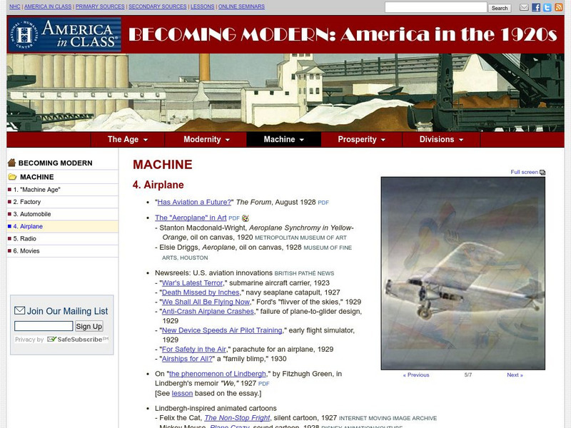 National Humanities Center: America in Class: America in the 1920s: Machine: Airplane Primary National Humanities Center: America in Class: America in the 1920s: Machine: Airplane Primary