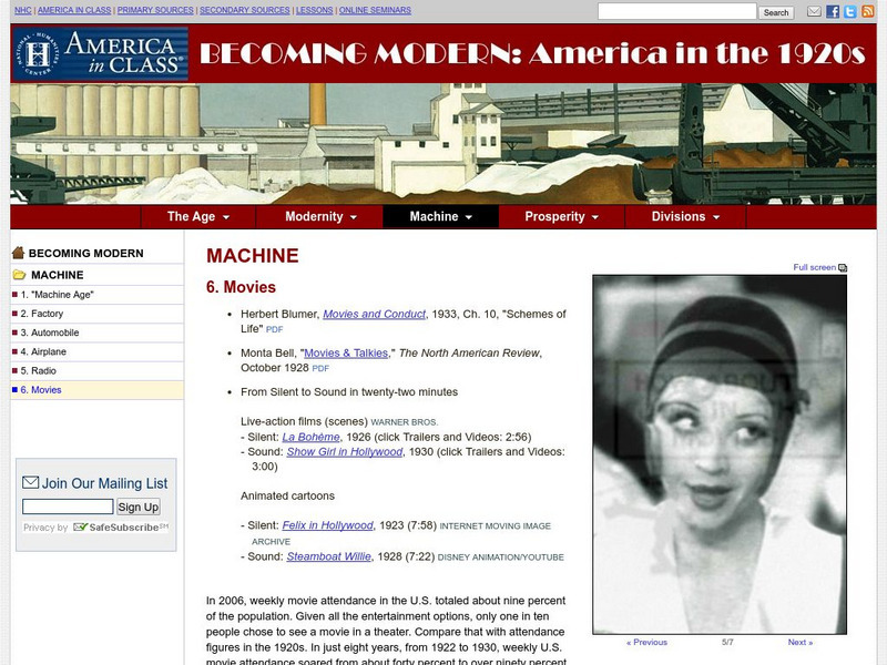 National Humanities Center: America in Class: America in the 1920s: Machine: Movies Primary National Humanities Center: America in Class: America in the 1920s: Machine: Movies Primary