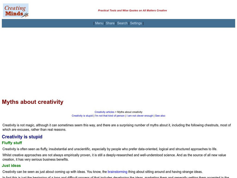 Creating Minds: Myths About Creativity Article Creating Minds: Myths About Creativity Article