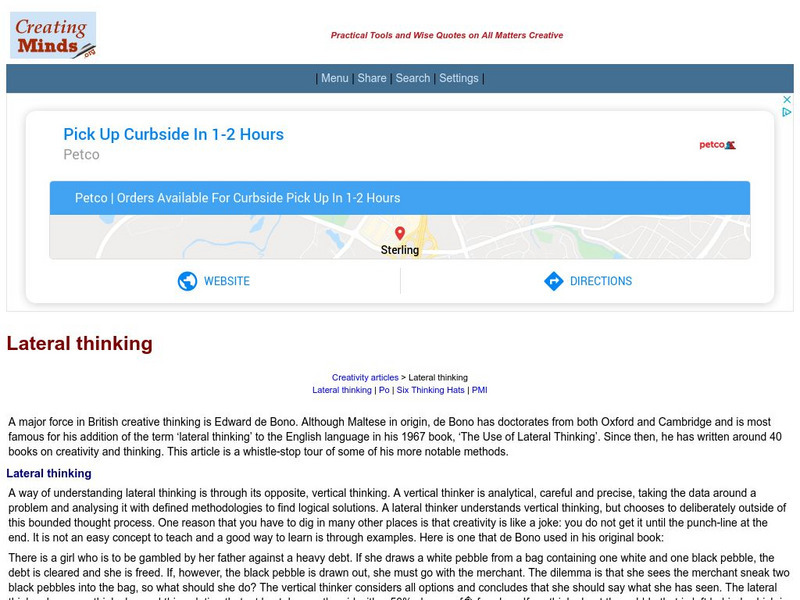 Creating Minds: Lateral Thinking Article Creating Minds: Lateral Thinking Article