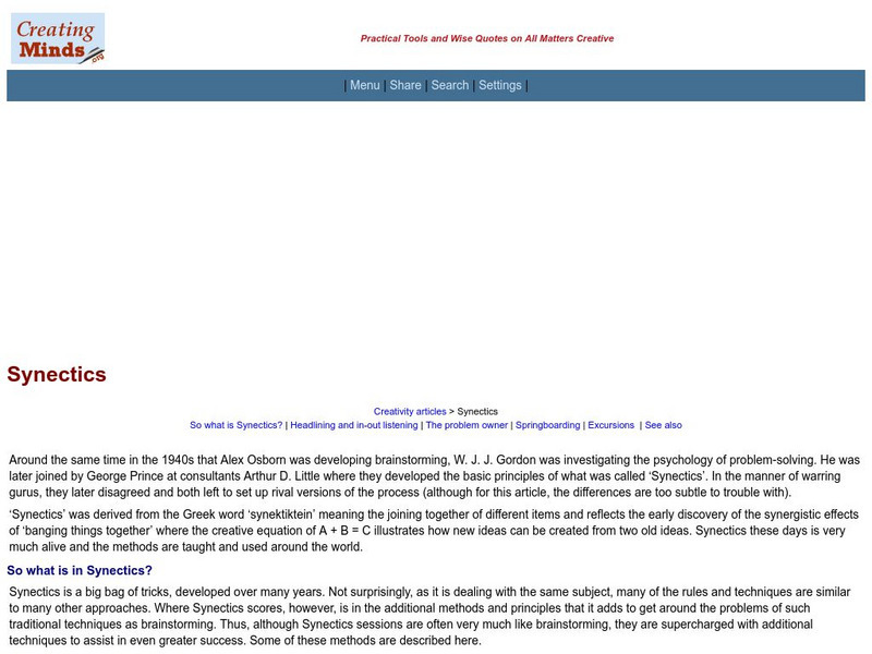 Creating Minds: Synectics Article Creating Minds: Synectics Article