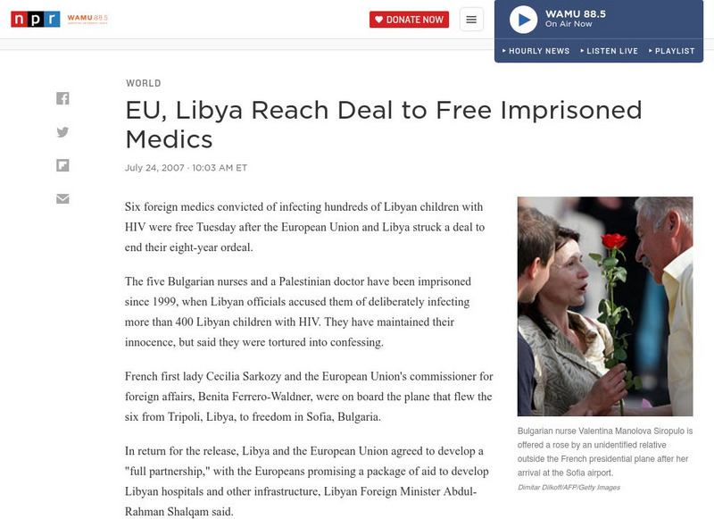 Npr: Eu, Libya Reach Deal to Free Imprisoned Medics Audio Npr: Eu, Libya Reach Deal to Free Imprisoned Medics Audio