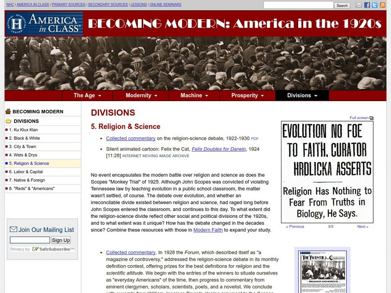 National Humanities Center: America in Class: America in the 1920s: Religion & Science Primary National Humanities Center: America in Class: America in the 1920s: Religion & Science Primary