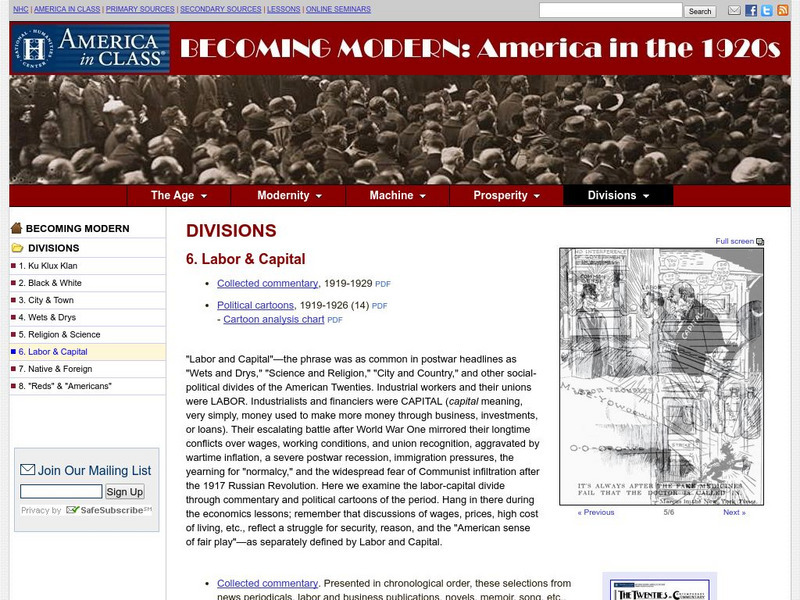 National Humanities Center: America in Class: America in the 1920s: Labor & Capital Primary National Humanities Center: America in Class: America in the 1920s: Labor & Capital Primary