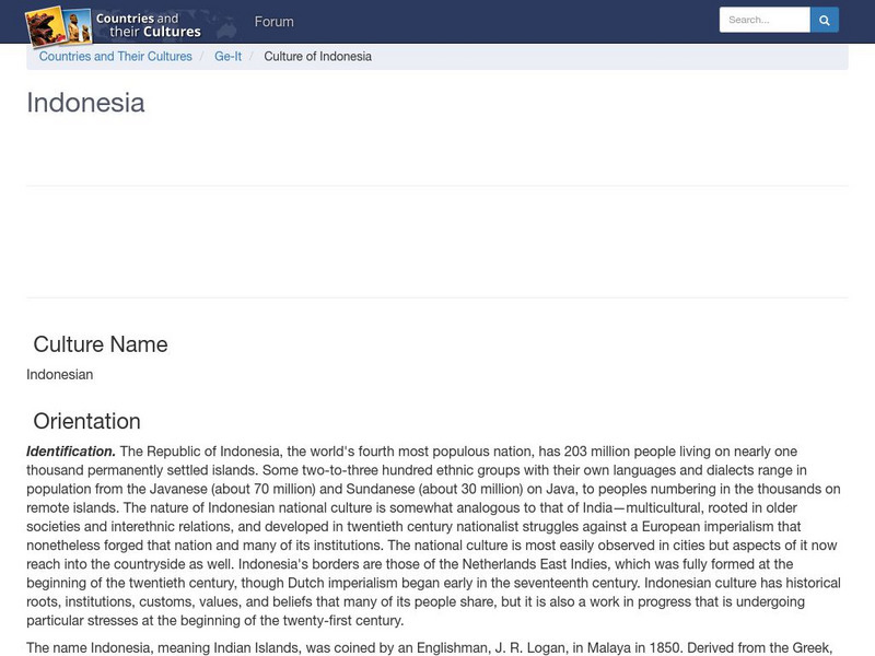 Countries and Their Cultures: Indonesia Handout