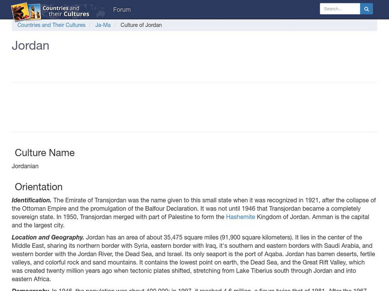 Countries and Their Cultures: Jordan Handout Countries and Their Cultures: Jordan Handout