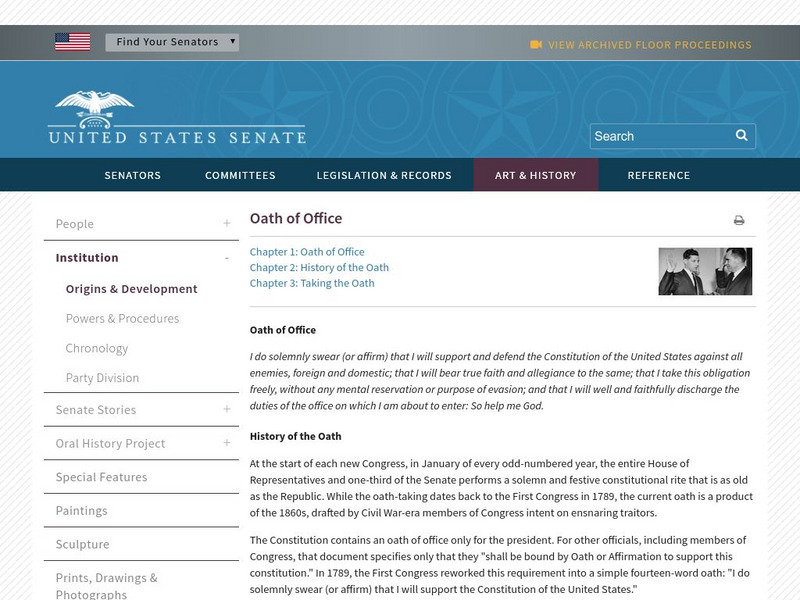 U.s. Senate: Oath of Office Activity U.s. Senate: Oath of Office Activity