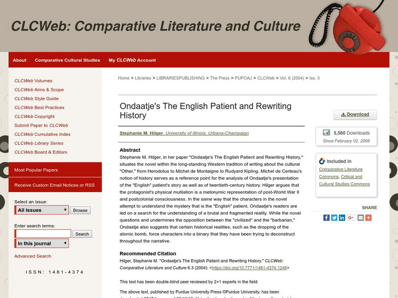 Ondaatje's the English Patient and Rewriting History Handout