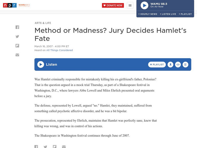 Npr: Method or Madness? Jury Decides Hamlet's Fate Audio Npr: Method or Madness? Jury Decides Hamlet's Fate Audio