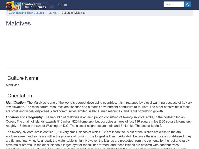 Countries and Their Cultures: Maldives Handout Countries and Their Cultures: Maldives Handout