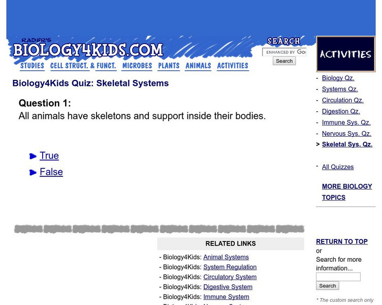 Biology4 Kids: Quiz: Skeletal Systems Unknown Type Biology4 Kids: Quiz: Skeletal Systems Unknown Type