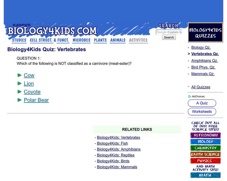 Biology4 Kids: Quiz: Vertebrates Unknown Type Biology4 Kids: Quiz: Vertebrates Unknown Type