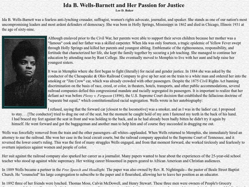 Duke University: Ida B. Wells Barnett(1862 1931) and Her Passion for Justice Handout Duke University: Ida B. Wells Barnett(1862 1931) and Her Passion for Justice Handout