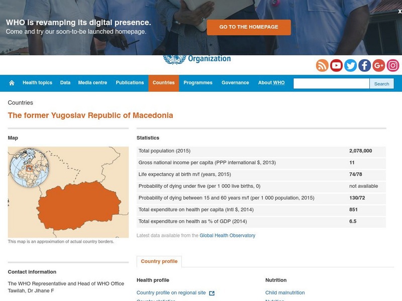 World Health Organization: The Former Yugoslav Republic of Macedonia Handout