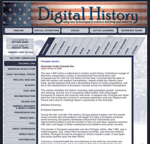 Digital History: Overview of the Colonial Era Article Digital History: Overview of the Colonial Era Article
